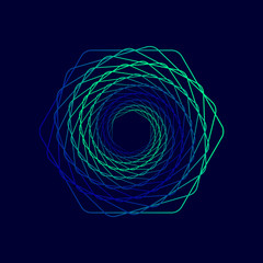 Vector colored spiral. Twisted abstract wireframe tunnel.
