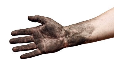 hand handshake agreement deal dirty coal worker arm