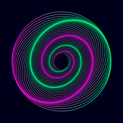 Vector colored spiral. Twisted abstract wireframe tunnel.