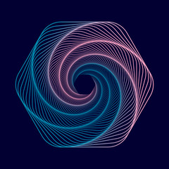 Vector colored spiral. Twisted abstract wireframe tunnel.