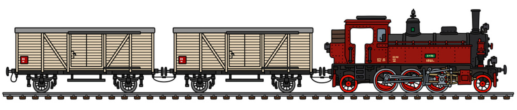 The vectorized hand drawing of a vintage freight steam train