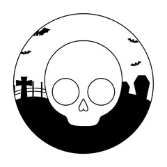skull dead halloween over cemetery design