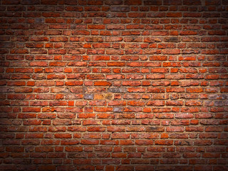 Naklejka na ściany i meble Background of old vintage red brick wall