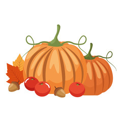 autumn pumpkin and fruits seasonal icons