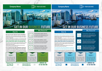 Business Flyer Layout with Green and Blue Accents