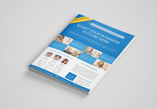 Business Event Brochure Layout with Blue Accents