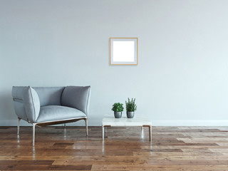 Fototapeta na wymiar interior design of empty living room with a lamp and marble coffee table. 3D illustration