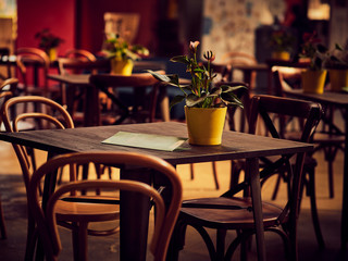tables and chairs in cafe