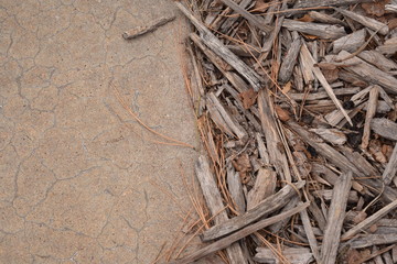 Wood chips and concrete background
