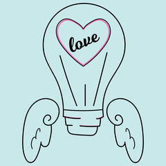 Vector light bulb hand drawn, doodle . Love . Valentines Day