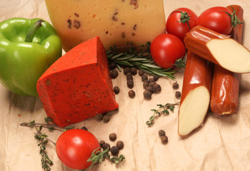 Dutch red cheese. Still life. Fresh food on the table