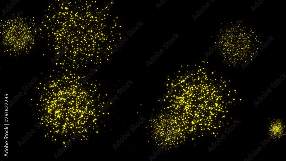 Poster computer generated abstract composition many flashes of golden salute on a black background. 3d rend