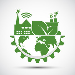 Ecology and Environmental Concept,Earth Symbol With Green Leaves Around Cities Help The World With Eco-Friendly Ideas