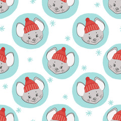 Cute cartoon mouse seamless pattern. Winter baby print