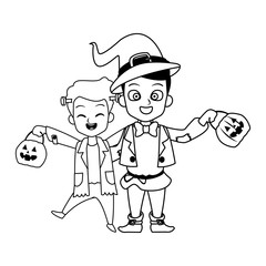 little boys with frankenstein and magician costumes characters