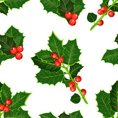 Christmas Holly Berries Branch. Holiday Happy Print