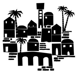 Middle East Town,Old City, Abstract architecture, Historical place,  Vector Illustration
