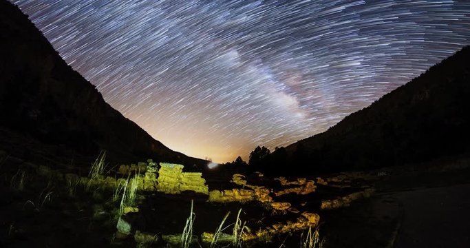 4k Star Trails Night Sky Over Ancestral Native Ruins