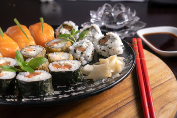 assorted sushi rolls on a plate