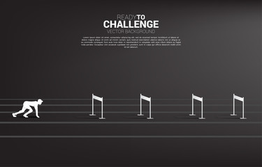 Silhouette businessman ready to run across hurdles obstacle. Background concept for Obstacle and challenge in business