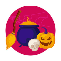 pumpkin with cauldron and icons halloween