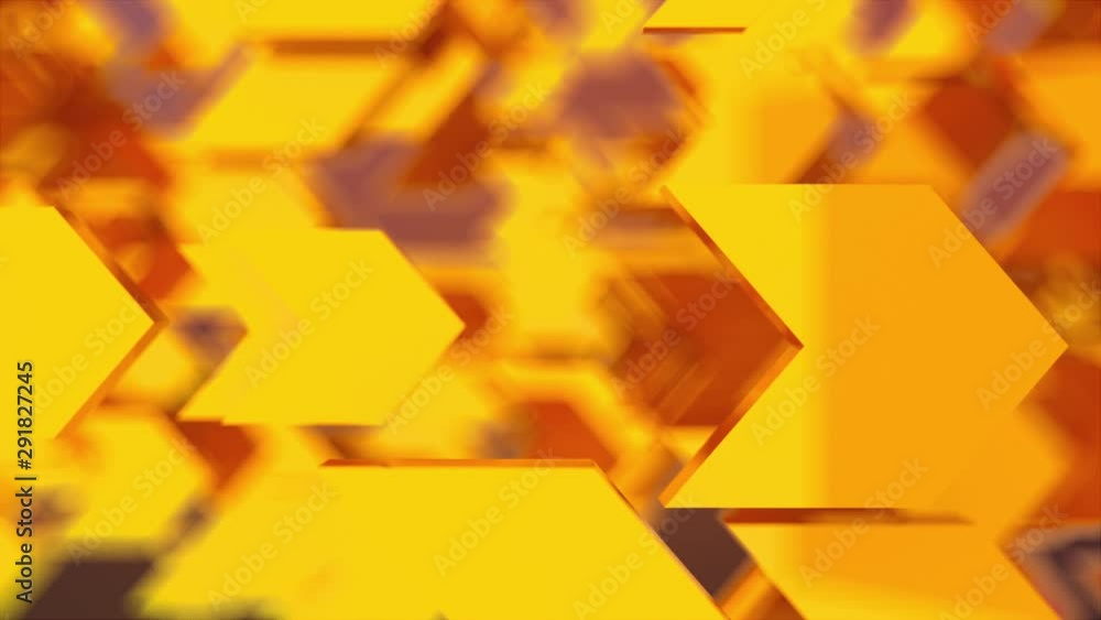 Poster computer generated abstract background numerous blurry golden right direction arrows with bokeh, 3d 