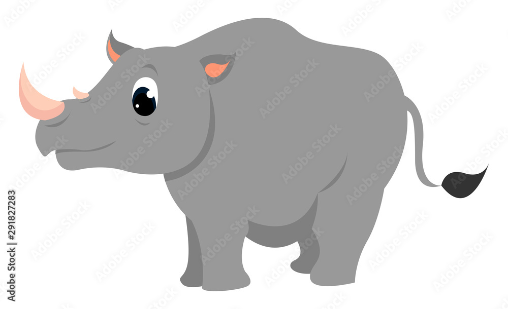 Sticker cute rhino, illustration, vector on white background.