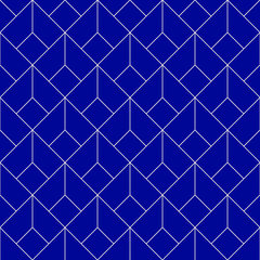 Seamless porcelain indigo blue and white vintage geometric outline basic diamonds pattern vector