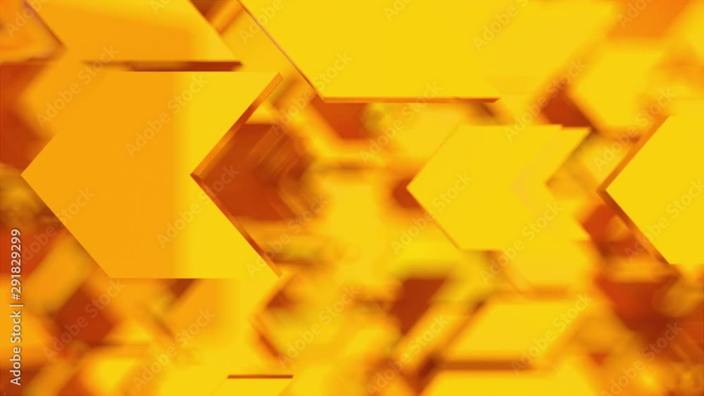 Poster computer generated abstract background numerous blurry golden right direction arrows with bokeh, 3d 