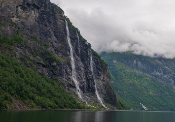 The Seven Sisters waterfall in Geiranger, Norway. July 2019