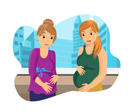 Girlfriends Discussing Pregnancy Flat Illustration