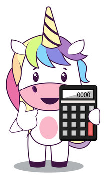 Unicorn with calculator illustration vector on white background.
