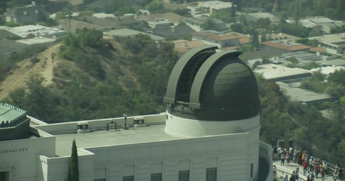 Aerial shot, day, zoom on observatory telescope dome, drone