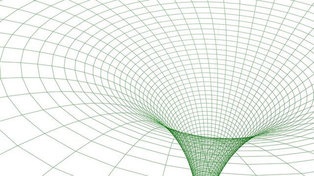 Black hole in wireframed green grid - 3D rendering illustration