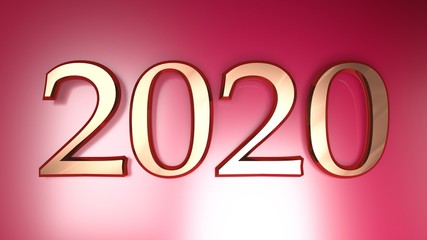 2020 copper write on metallic red background - 3D rendering illustration