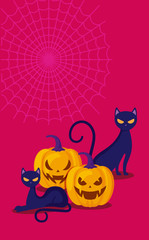 pumpkins with cat in halloween scene