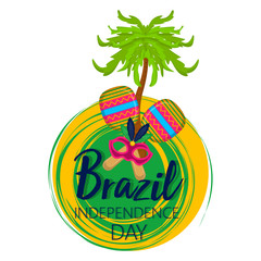 Brazil independence day label with maracas and palm tree - Vector illustration