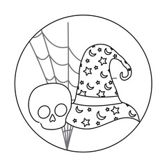 skull dead with wizard hat halloween scene