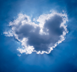 clouds in shape of heart on blue background