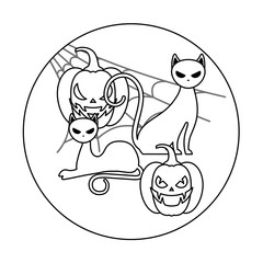 pumpkins with cats in halloween scene