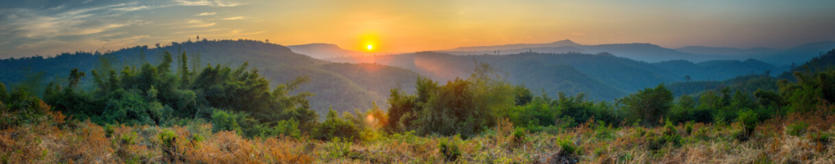 Picture panoramic view of morning sunrise over at mountain, nature background