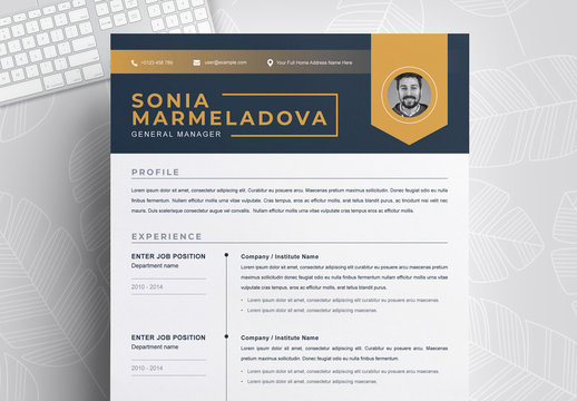 Resume Layout with Black Header and Orange Accents
