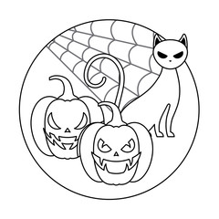 pumpkins with cat in halloween scene