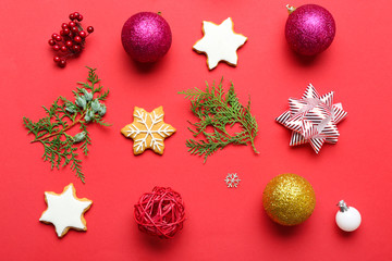 Beautiful Christmas composition on color background