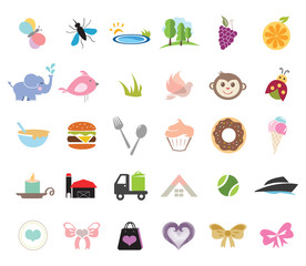 Cute Icons with animals, food and nature