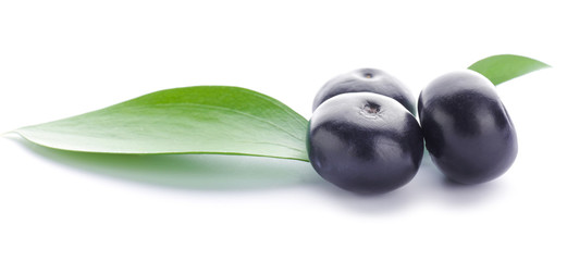 Fresh acai berries on white background
