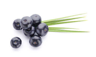 Fresh acai berries on white background