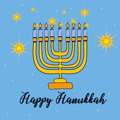happy hanukkah card with chandelier