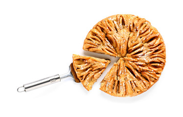 Sweet apple pie on white background