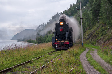 Old steam locomotive on Circum-Baikal railroa